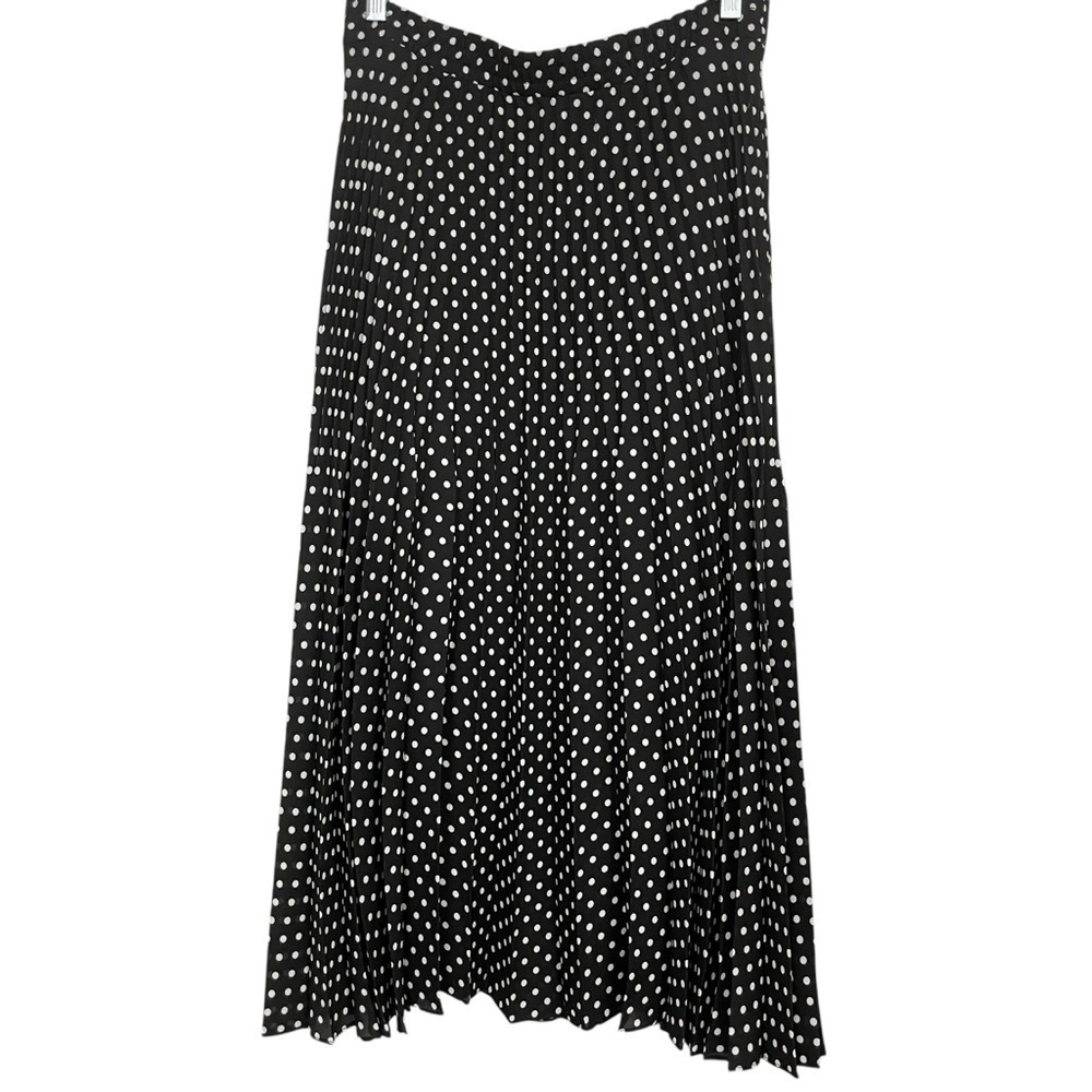 Max Studio Skirt Size M Black White Polka Dot Pleated Skirt Elastic Waist - Picture 3 of 15